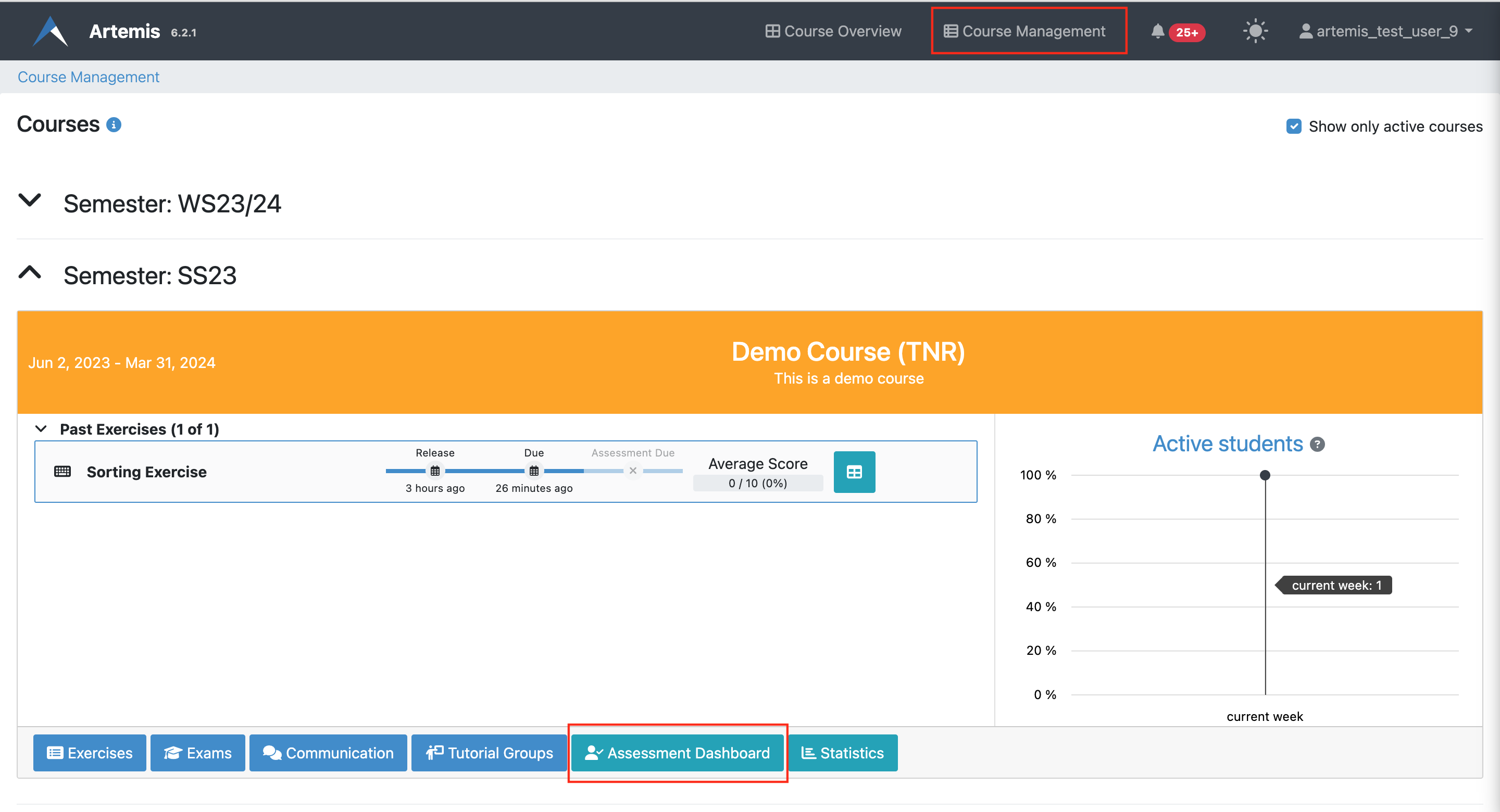 Assessment Dashboard button