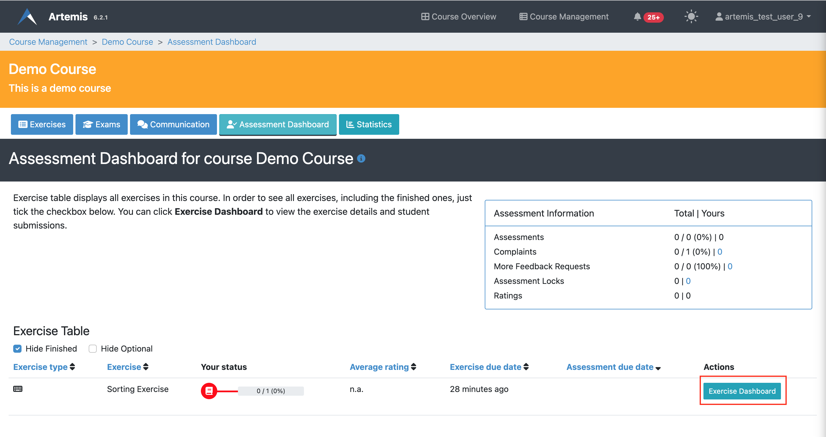 A picture of the assessment dashboard (of an exam)