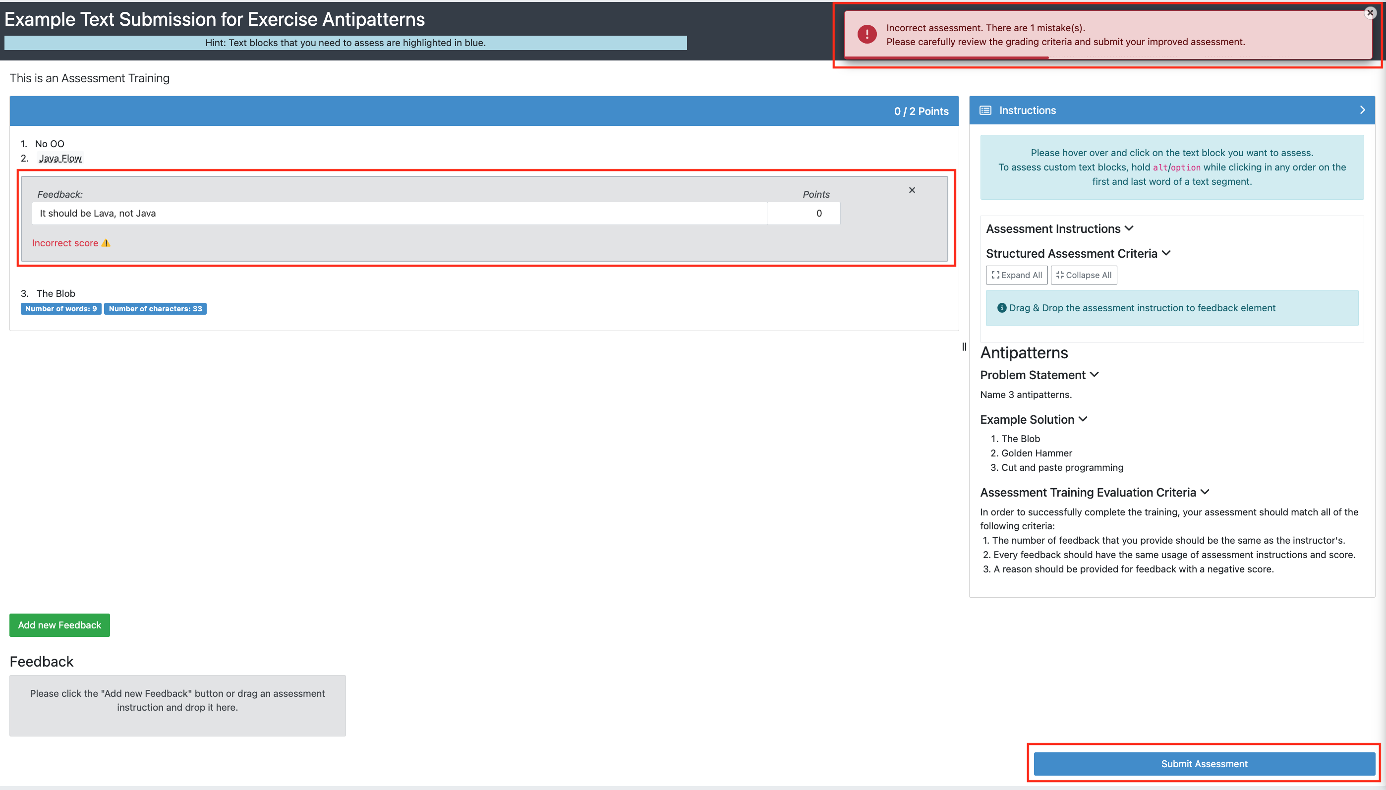 Reviewer assess example incorrectly