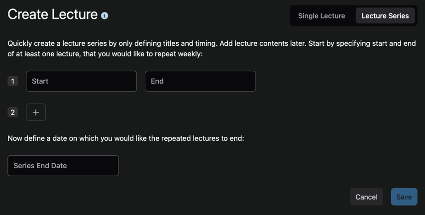 Lecture Series Creation Page