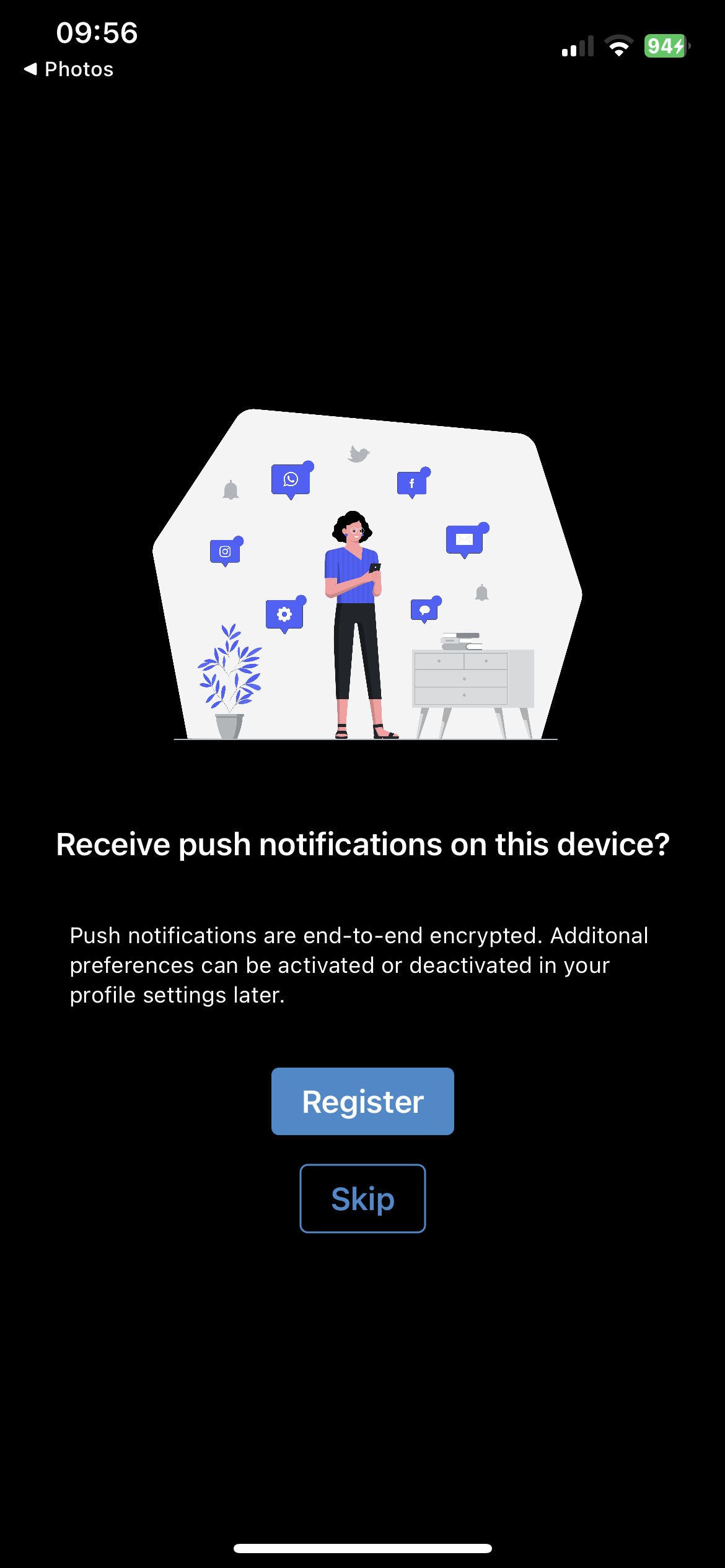 Initial login notification configuration iOS