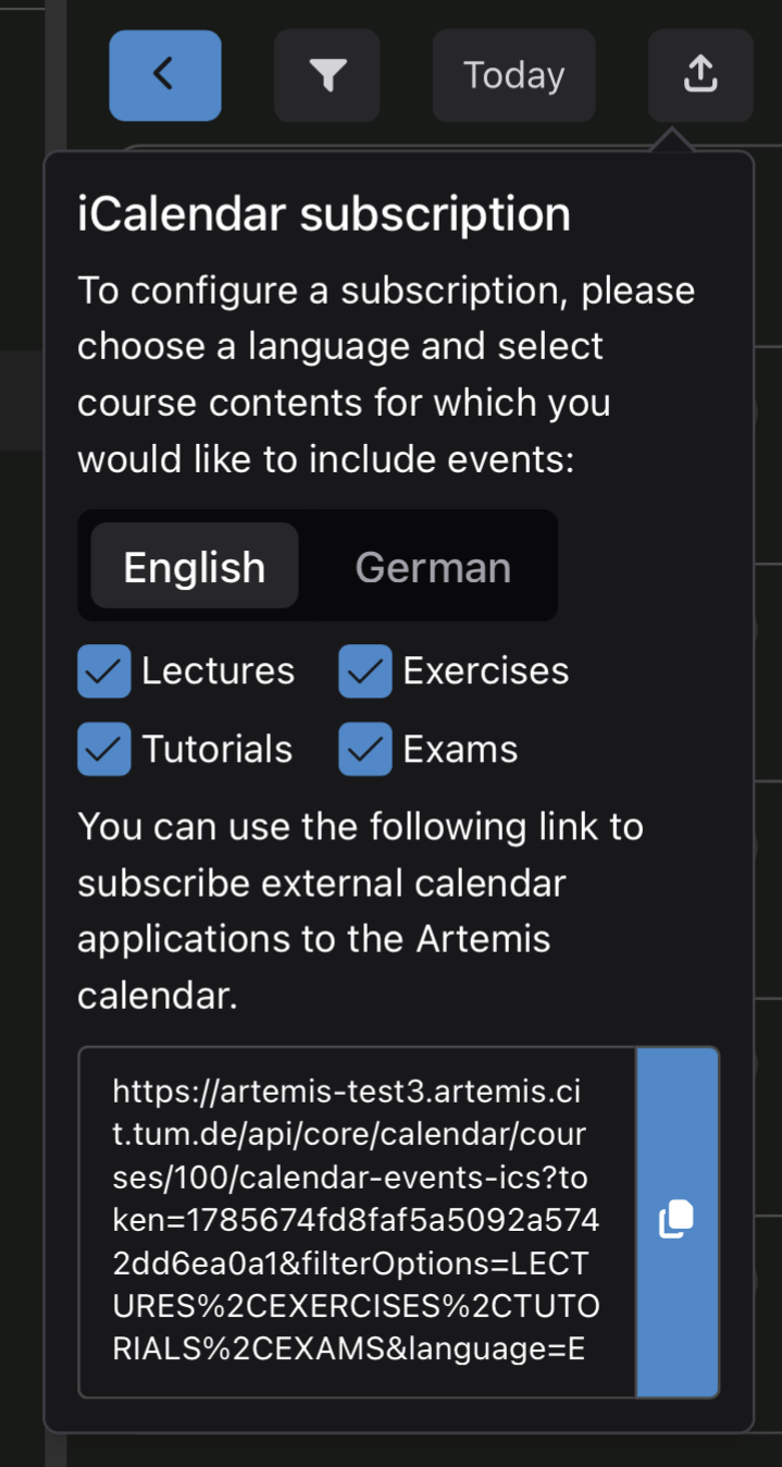 iCalendar Subscription Popover for Small Devices