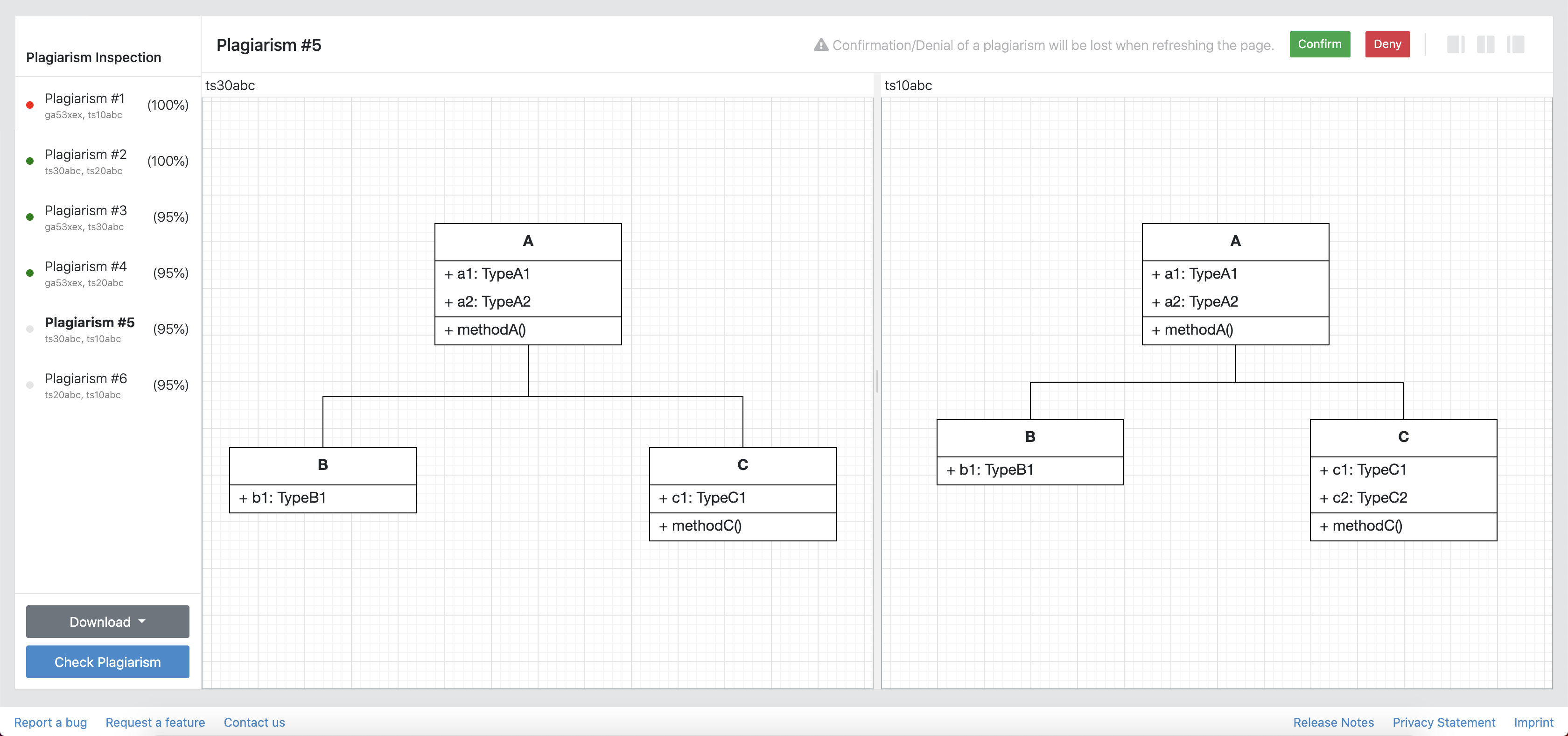 Detecting Plagiarism attempts on Modeling Exercises