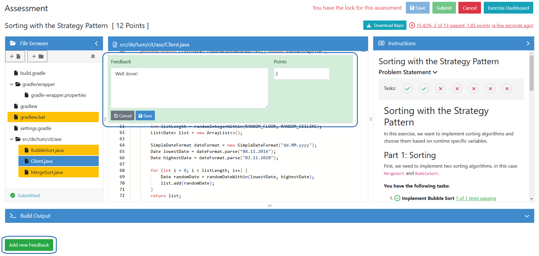 Manually Assessing a Programming Submission