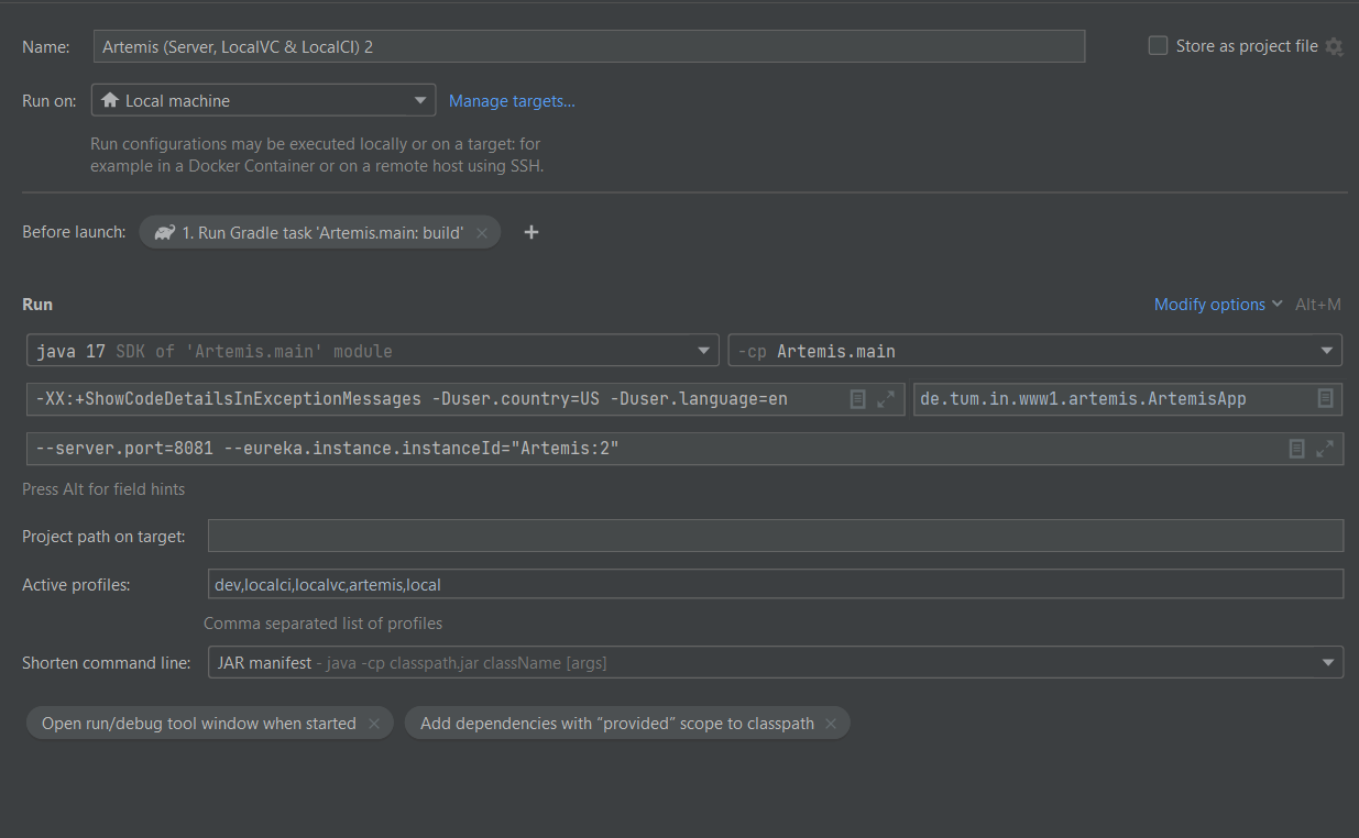 Run configuration dialog in IntelliJ.