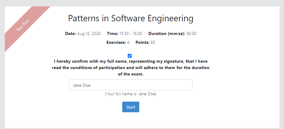 Test run conduction marked with the banner on the top left.