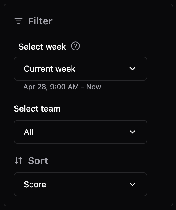 Screenshot of the Leaderboard Filter Options