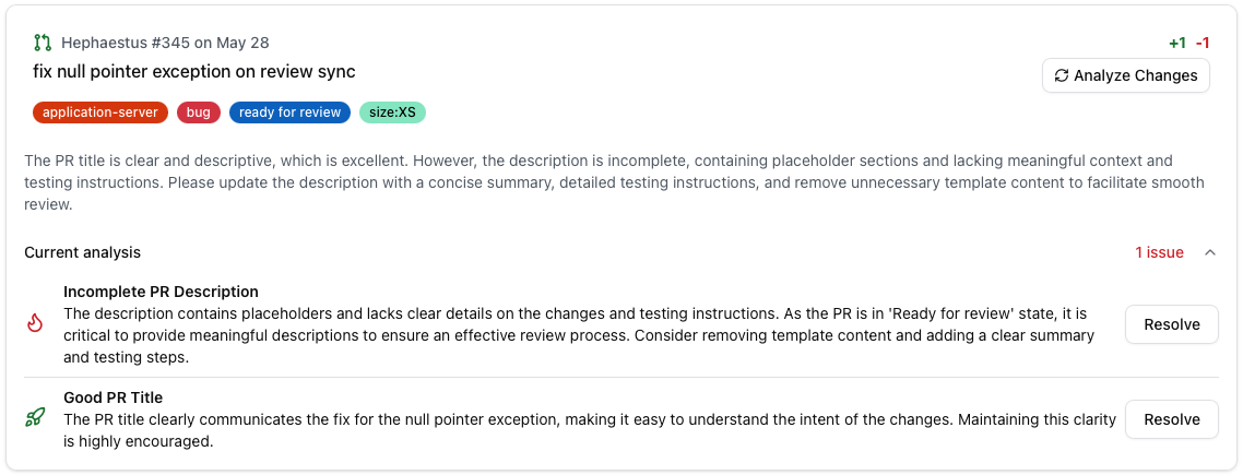 Analysis of one pull request