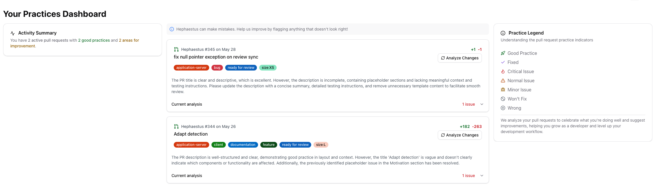 Best practices dashboard