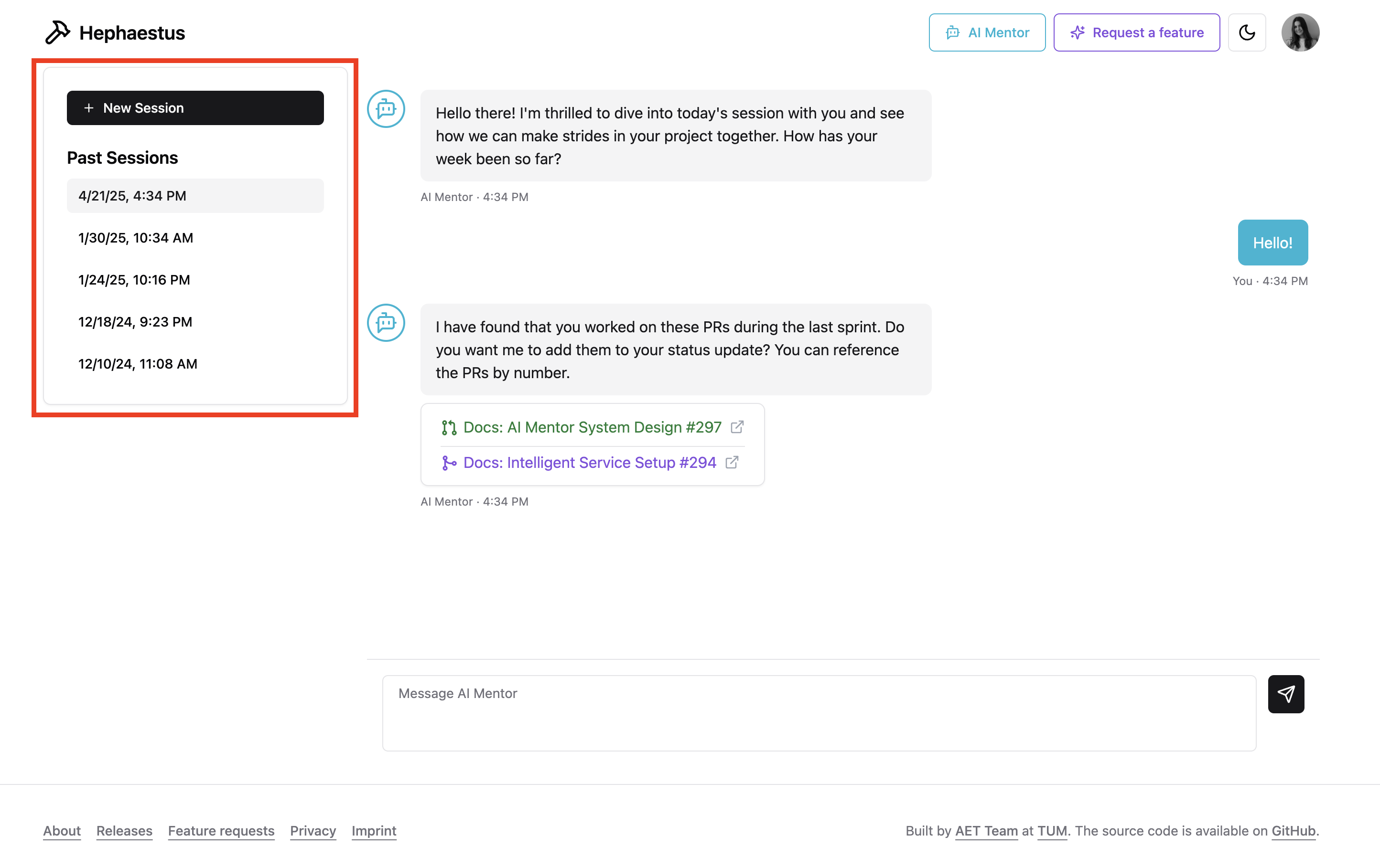 Session history list