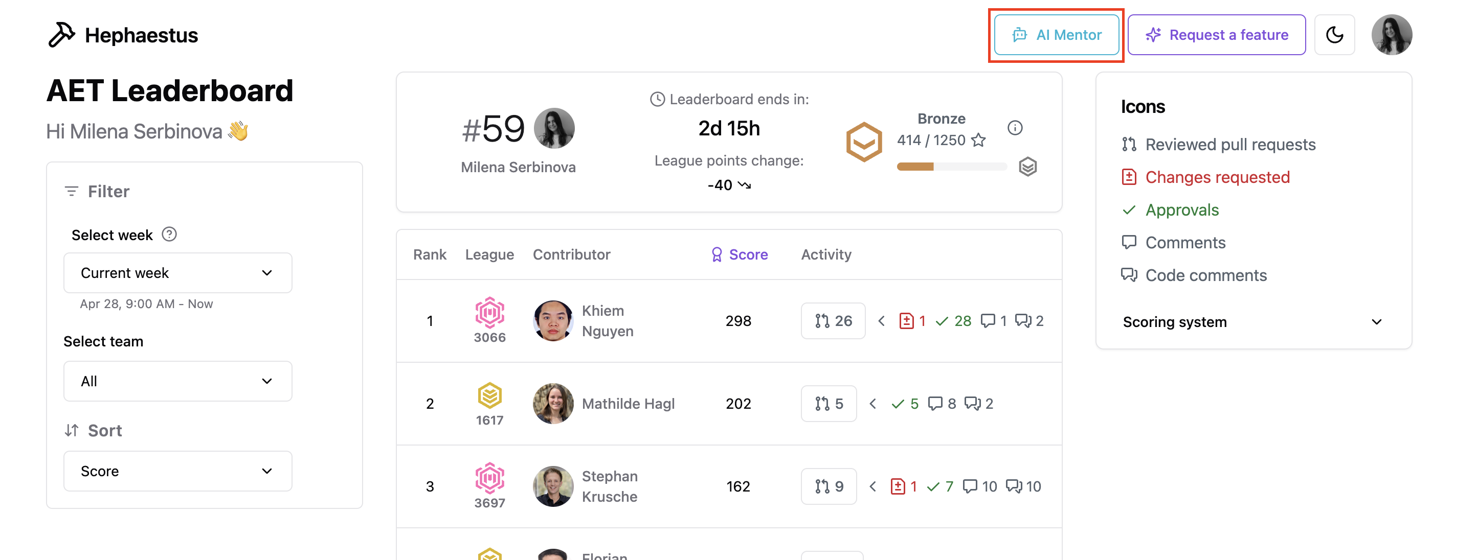 Button that opens the AI mentor