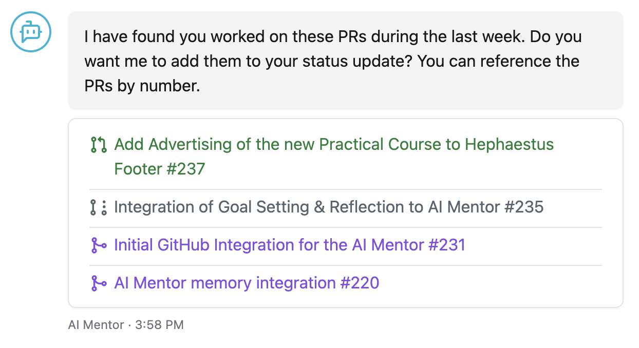 Pull request overview within the mentor