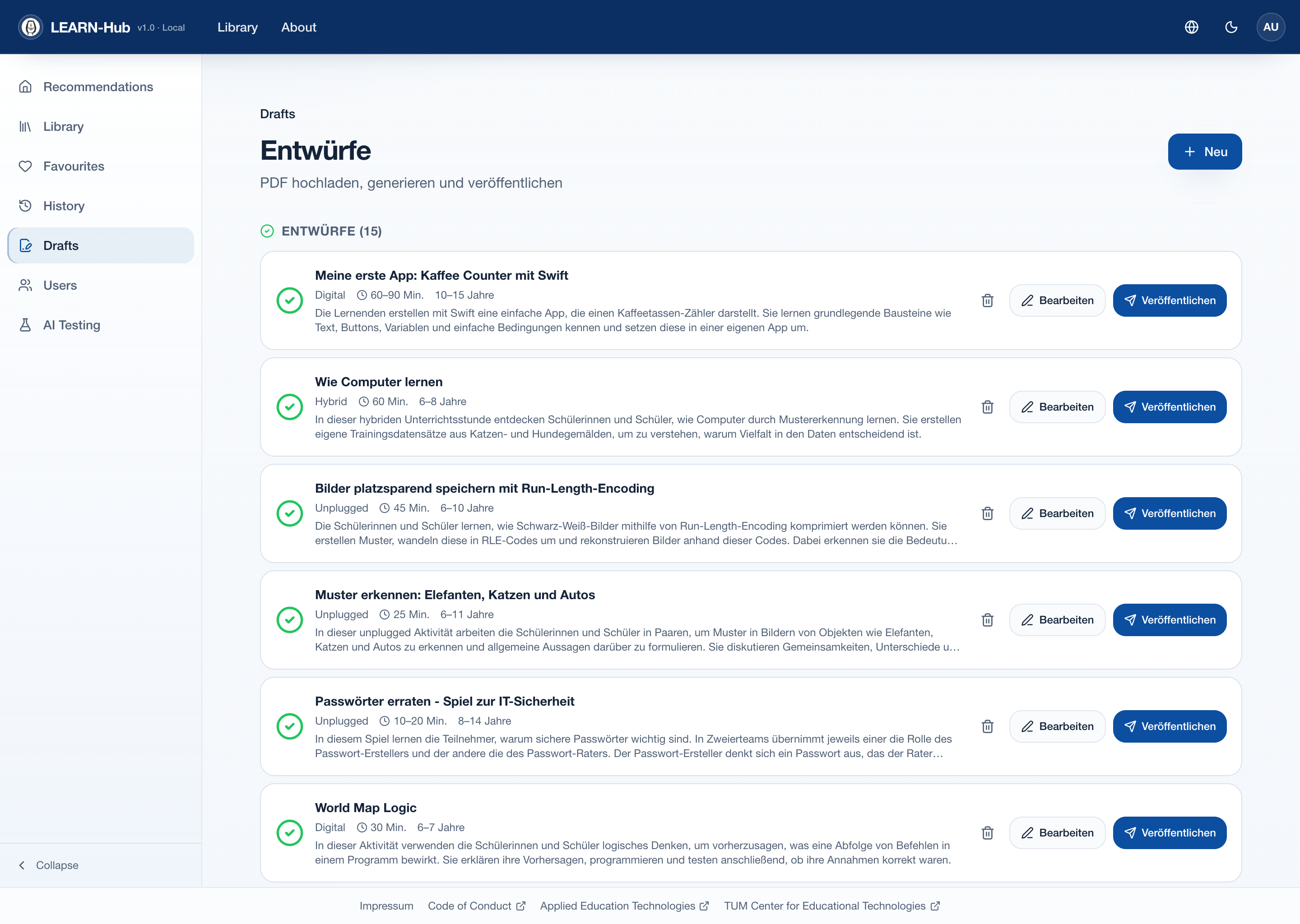 Drafts overview page