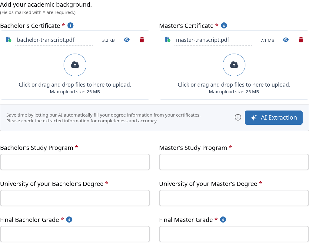 AI Extraction from certificates on the Education step