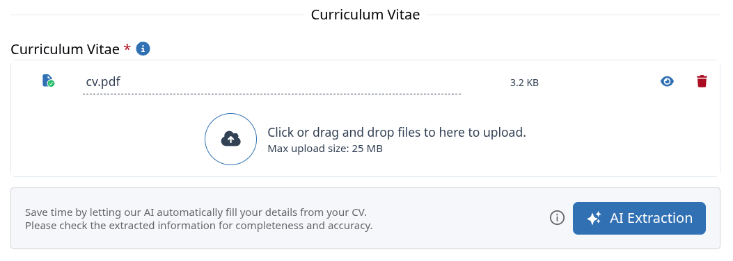AI Extraction from CV on the Personal Information step