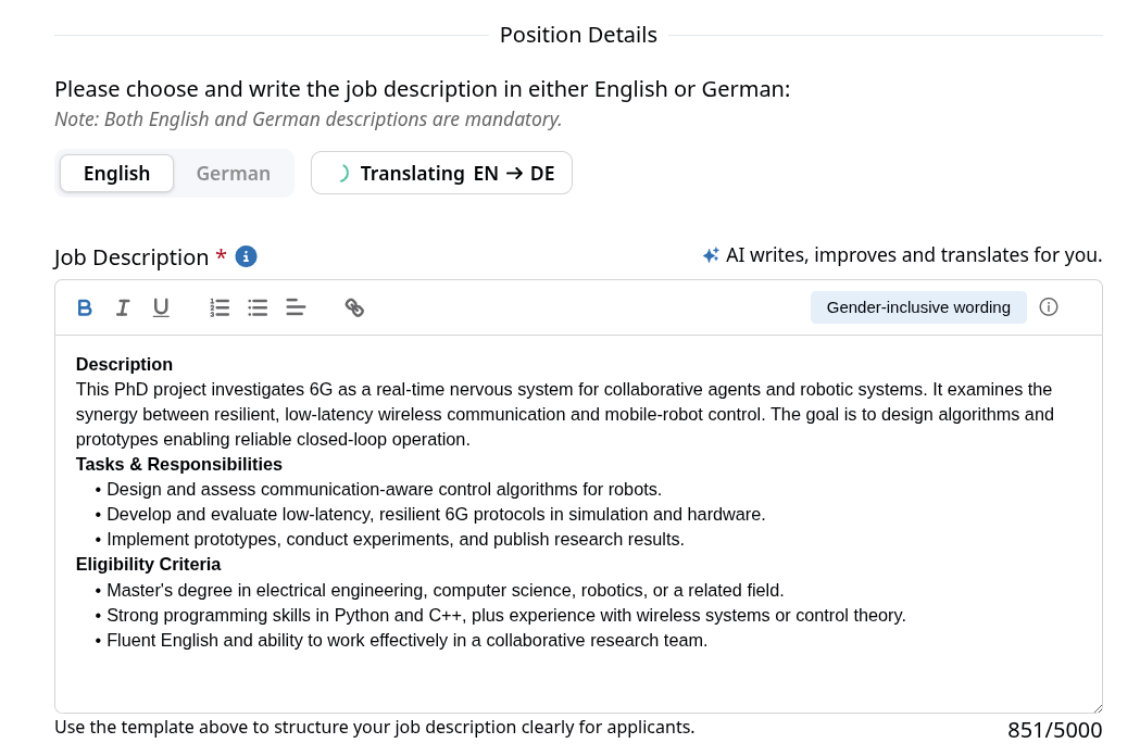 Position Details with language toggle and AI translation