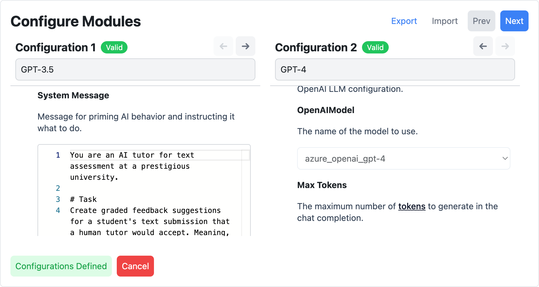 Evaluation Mode: Configure Modules Interface of the Athena
Playground
