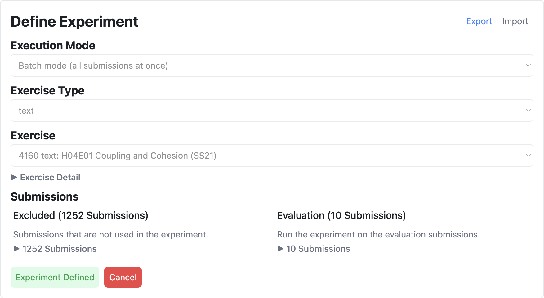 Evaluation Mode: Define Experiment Interface of the Athena
Playground