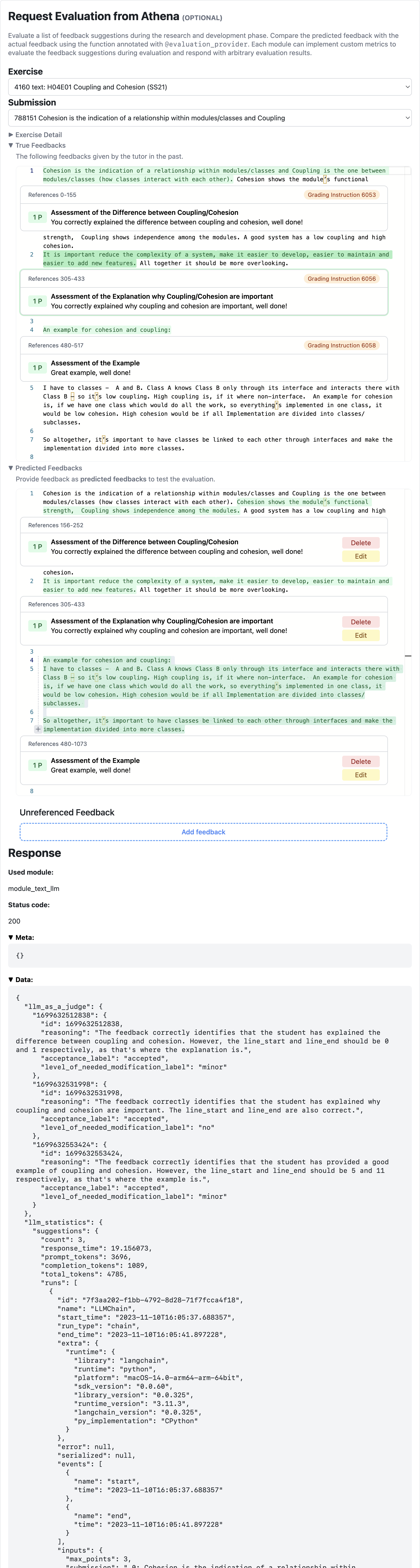 Module Requests: Evaluation Request Interface of the Athena
Playground