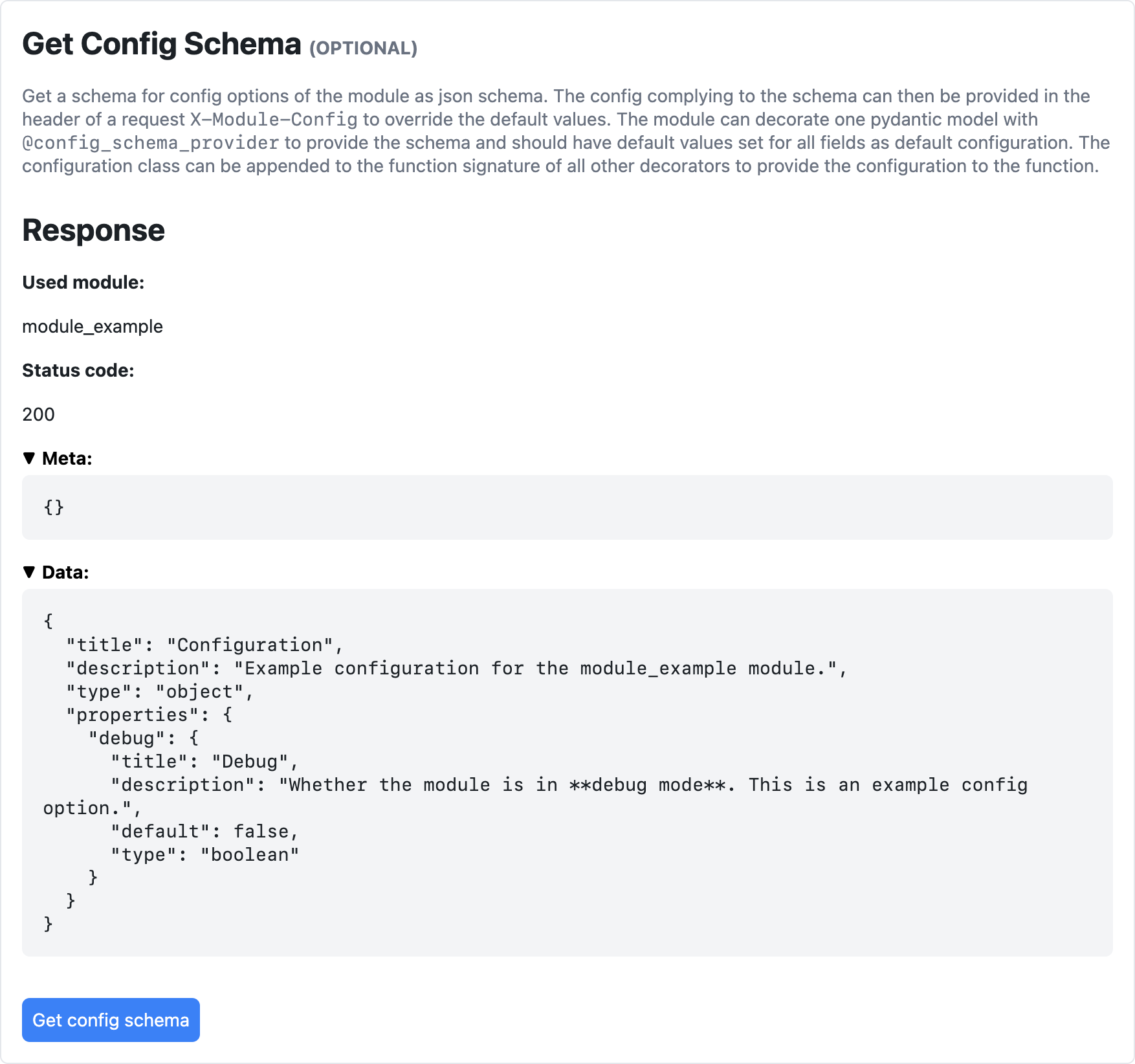 Module Requests: Get Config Schema Request Interface of the
Athena Playground