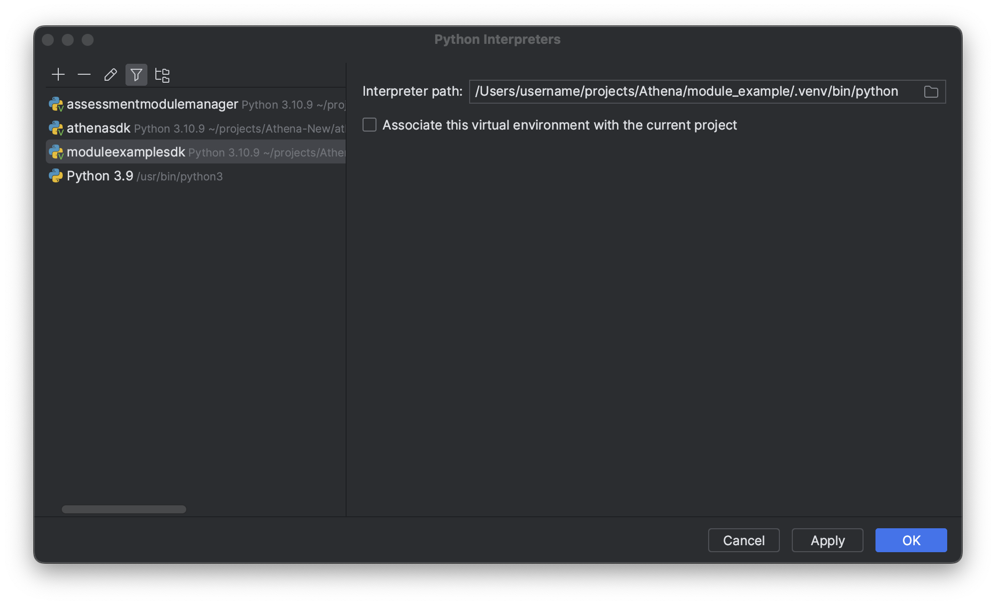 PyCharm interpreters window