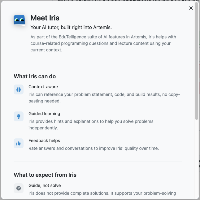 Meet Iris modal in Artemis