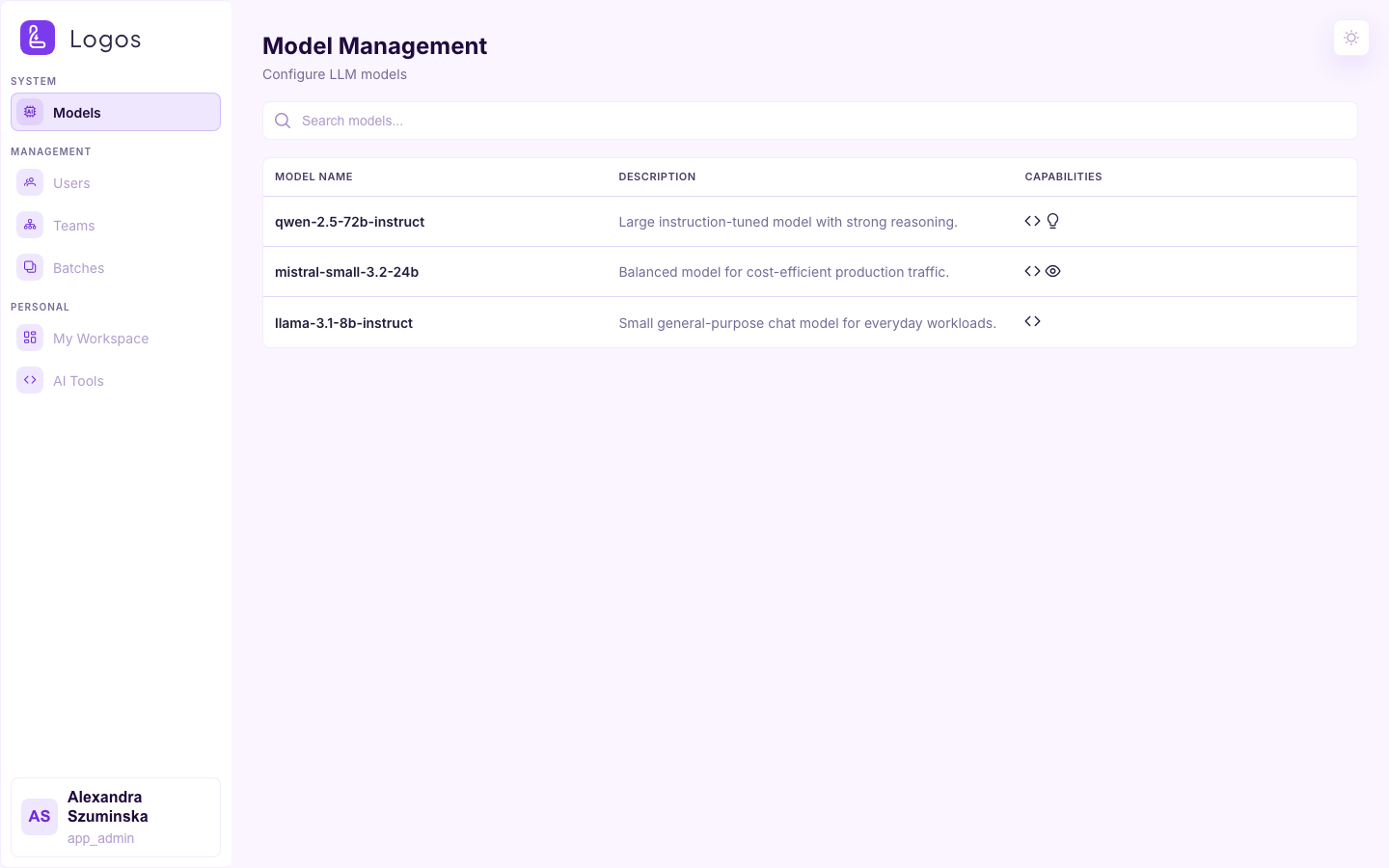 Models page