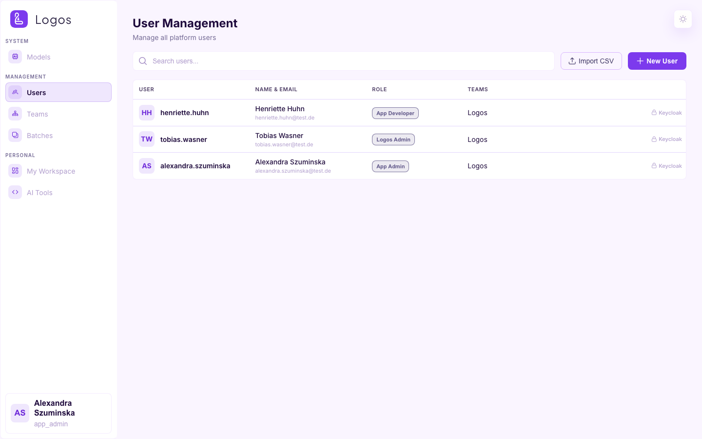 Users page