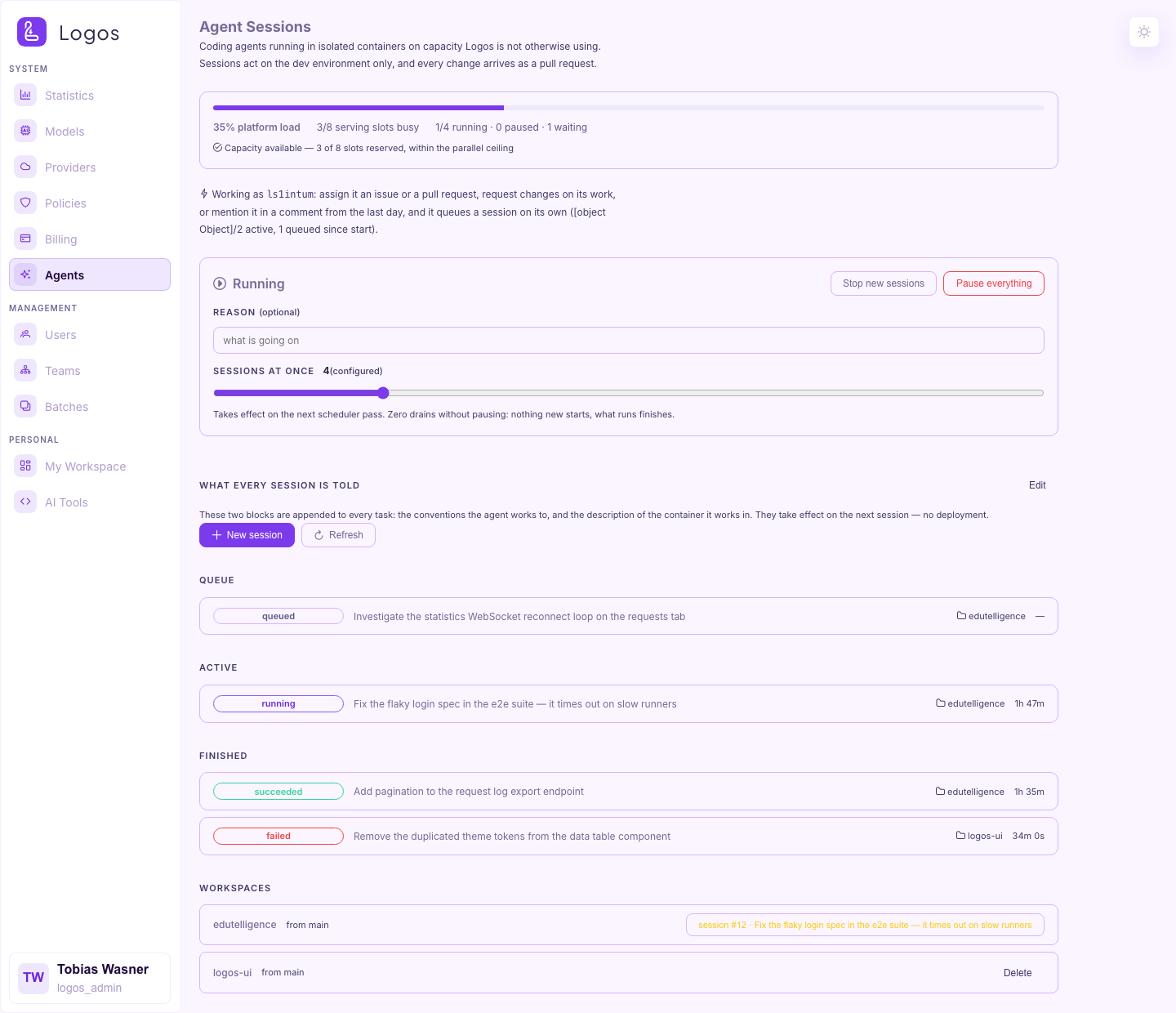 Agent Sessions page