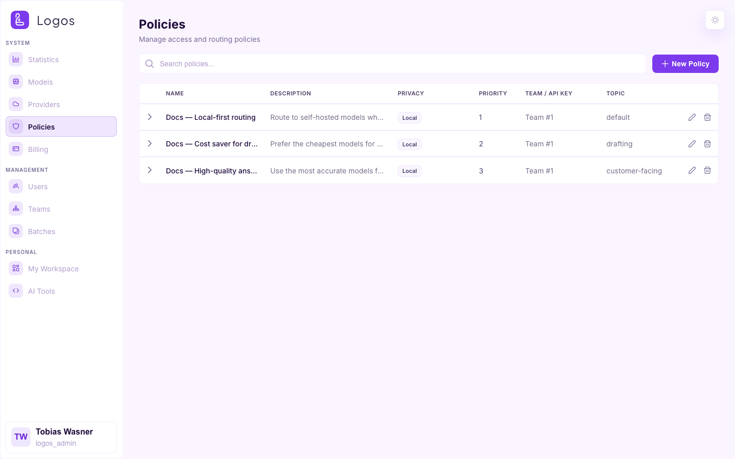 Policies page