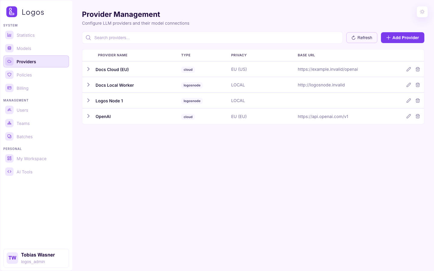 Providers page