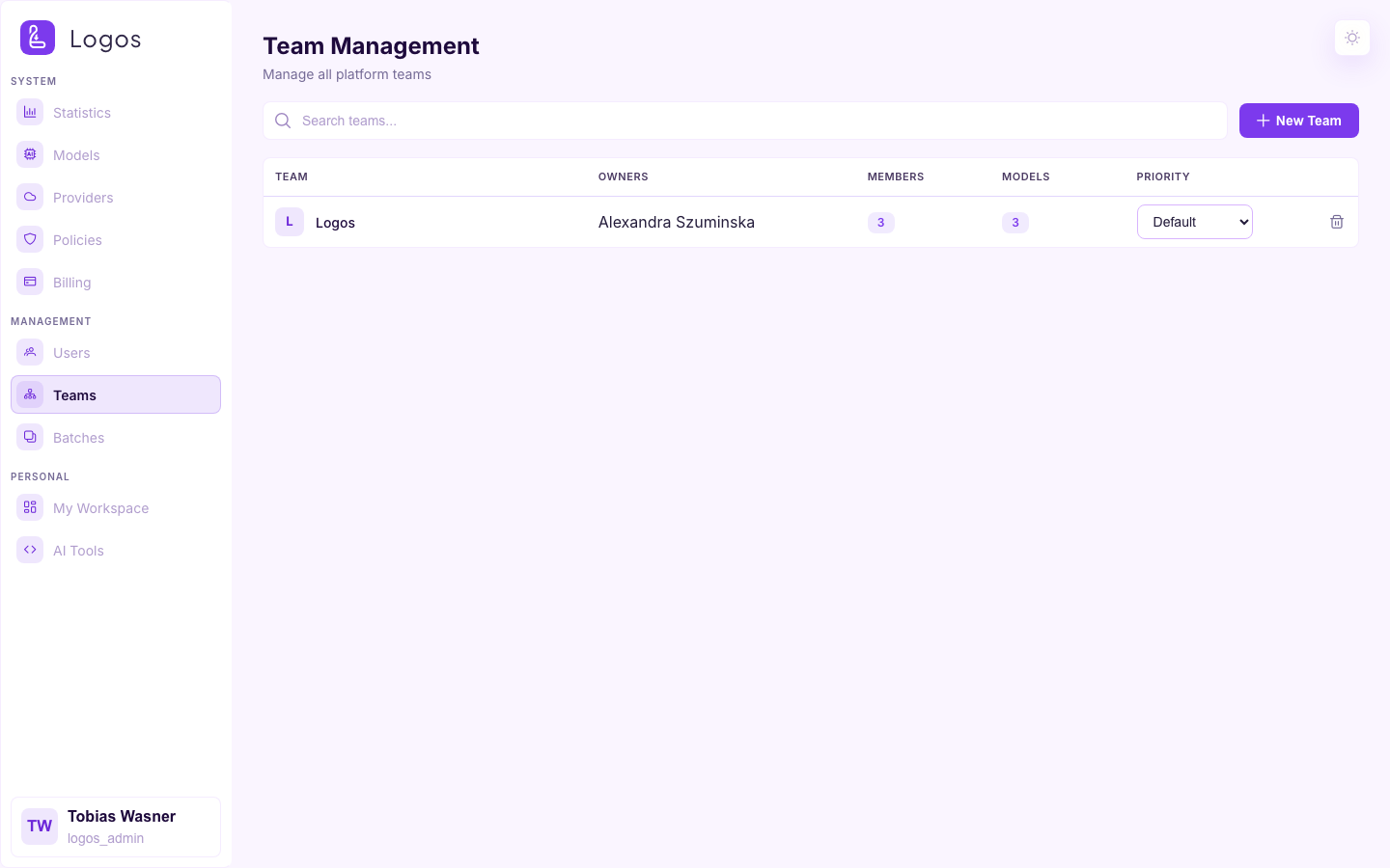 Teams page