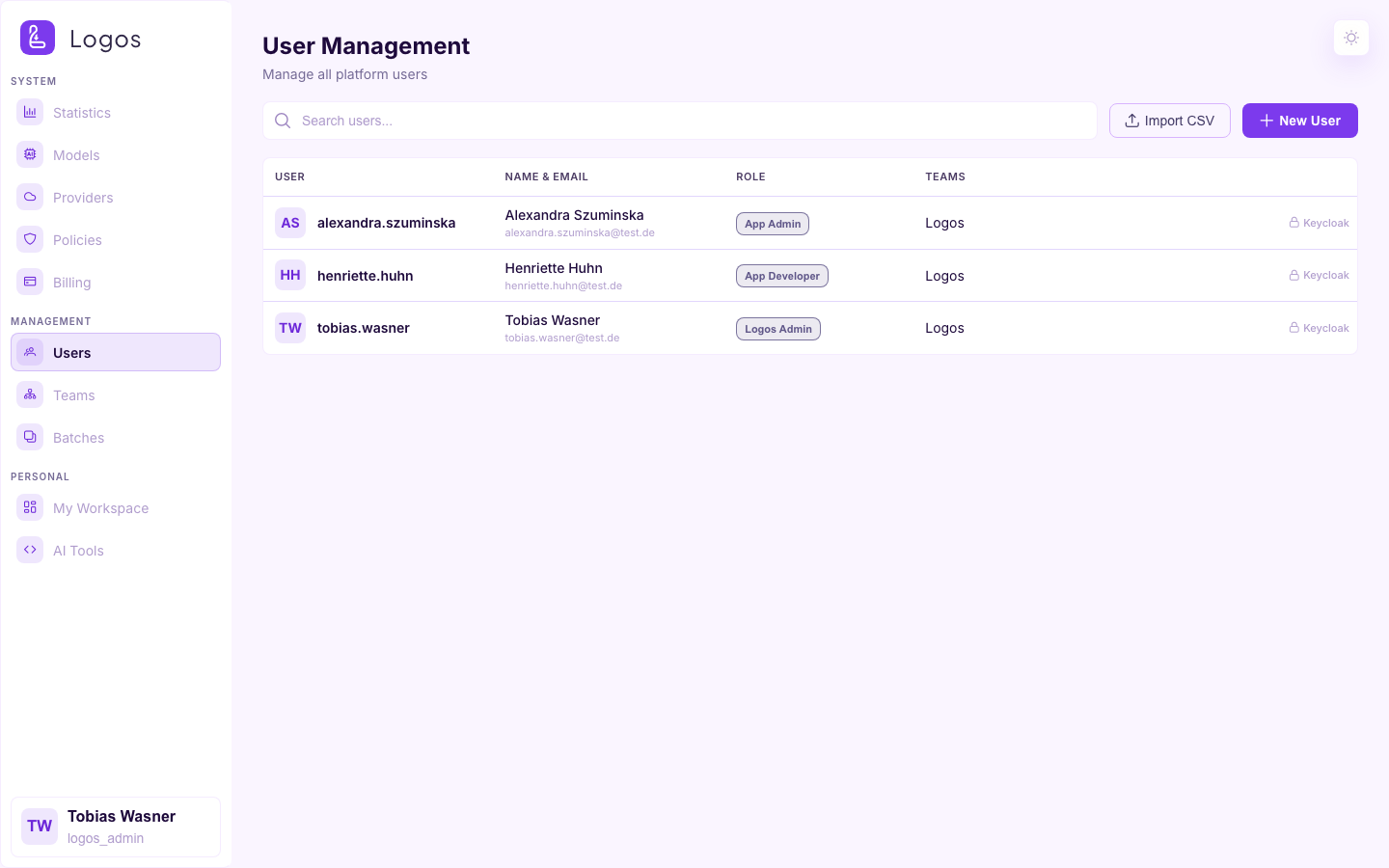 Users page