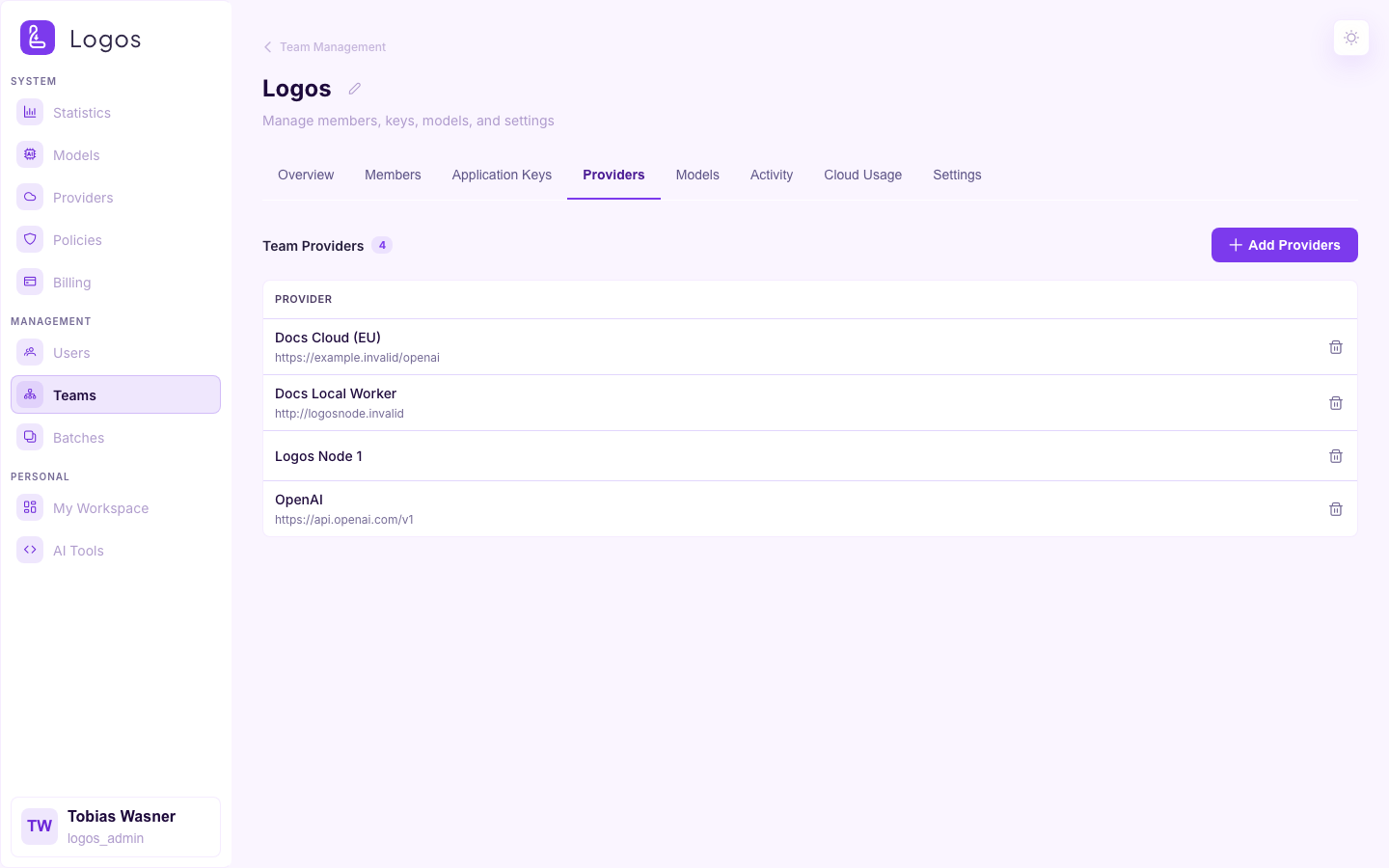 Team detail — Providers