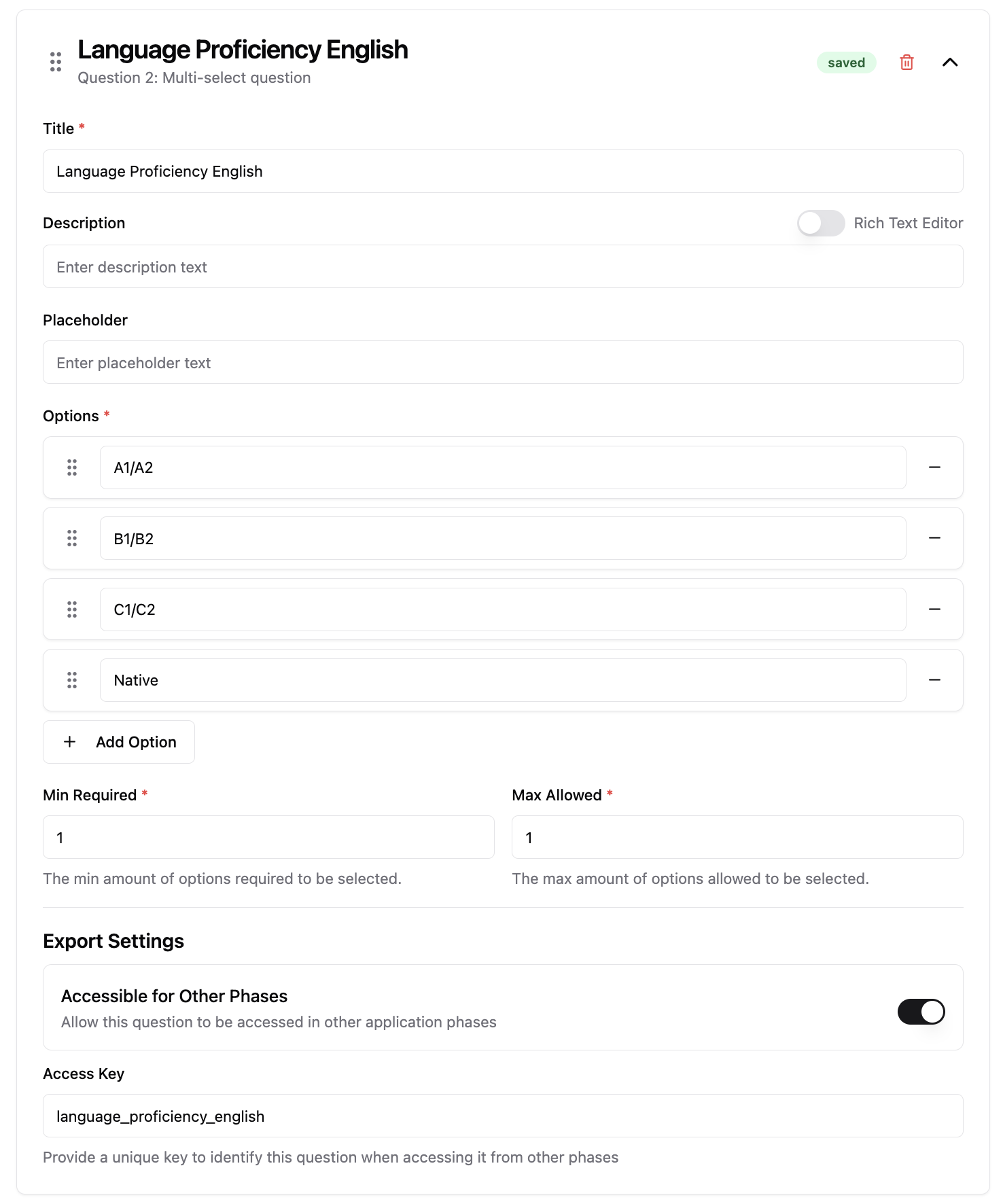 Multi-Select Question Configuration