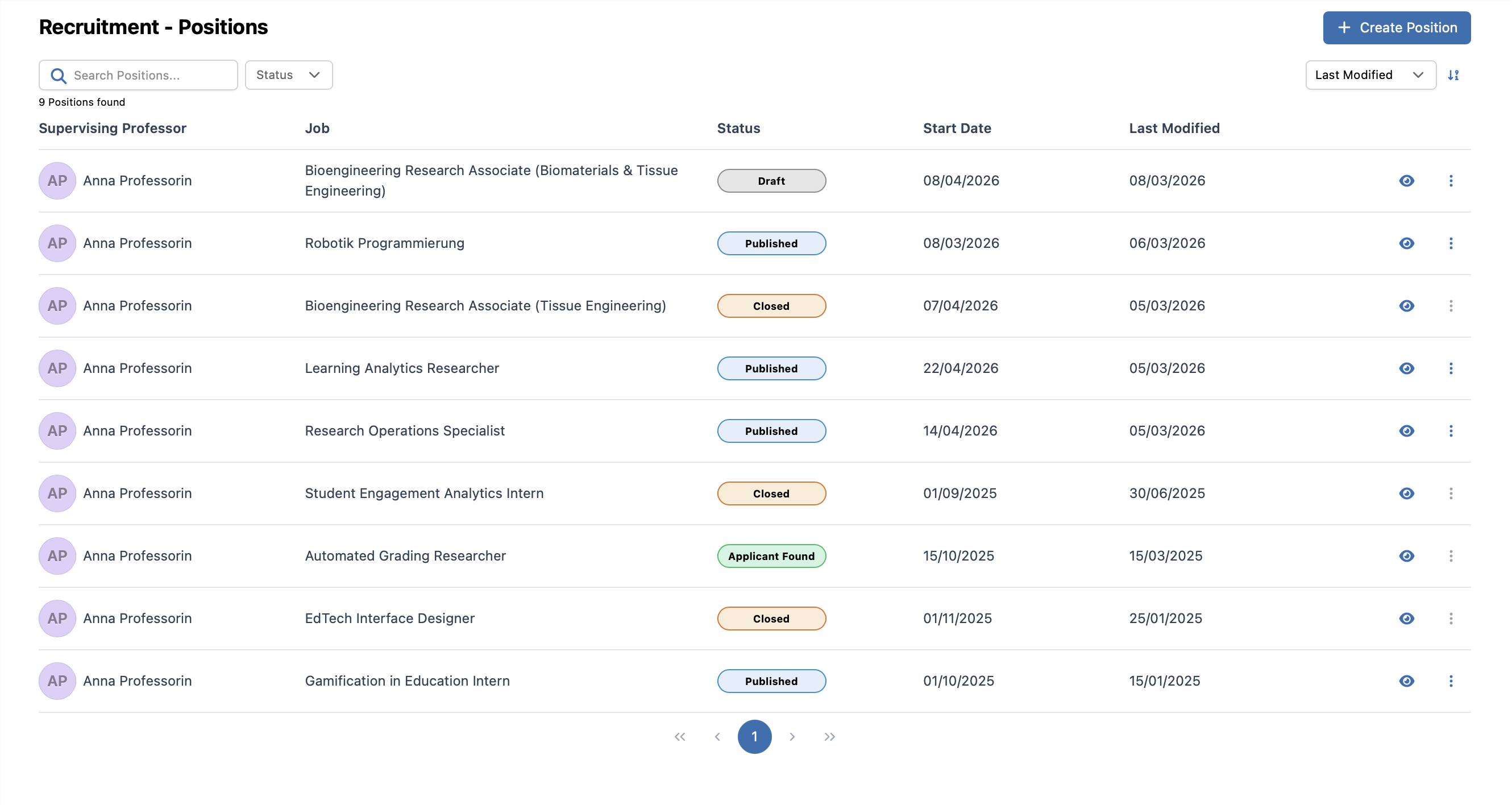 My Positions Dashboard