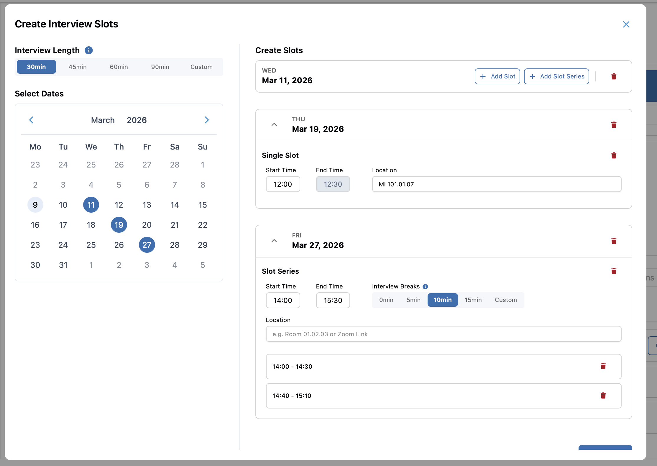 Interview Slot Creation